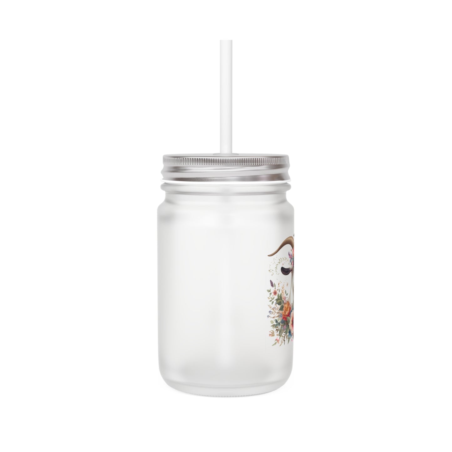 Floral Mason Jar with Straw, Rustic Home Decor, Wedding Favor, Glass Drinkware, Farmhouse Kitchen Accessories, Eco-Friendly Cup