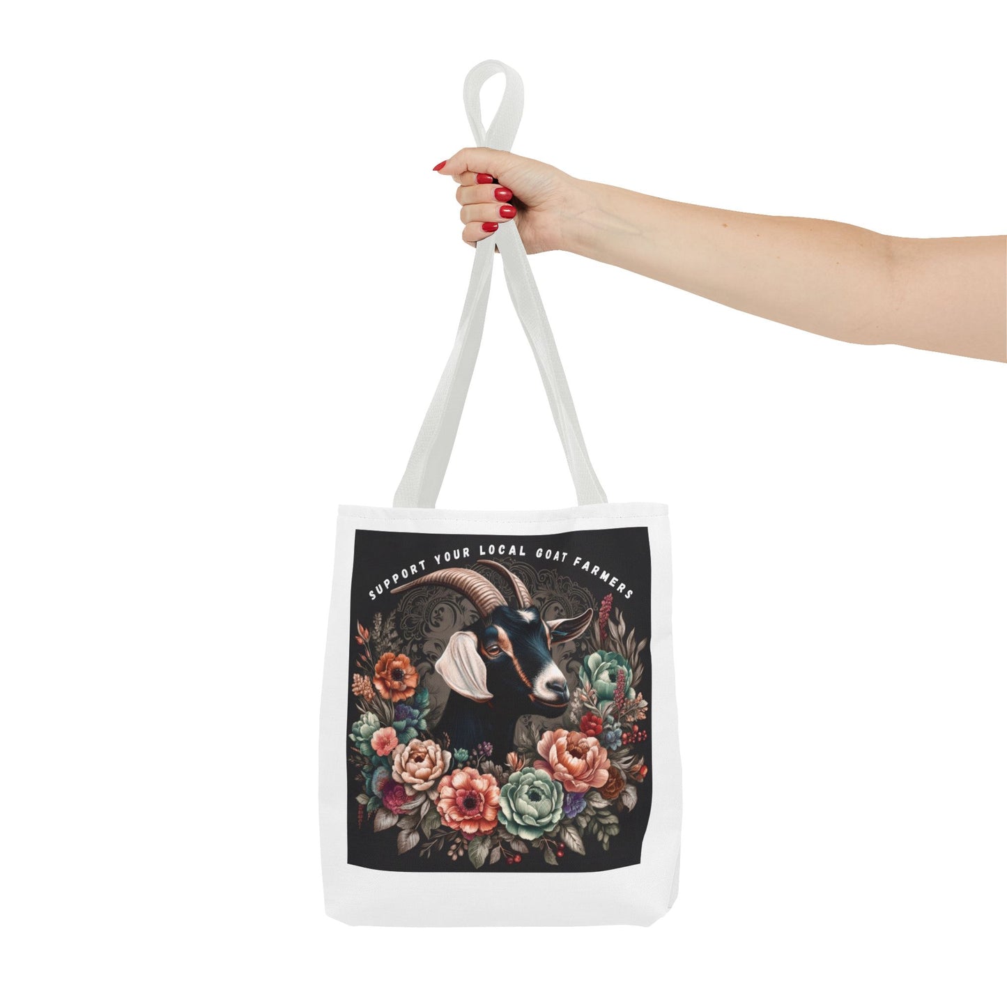 Support Local Goat Farmers Tote Bag, Eco-Friendly Market Bag, Floral Shopping Tote, Gift for Farmers, Animal Lover Bag