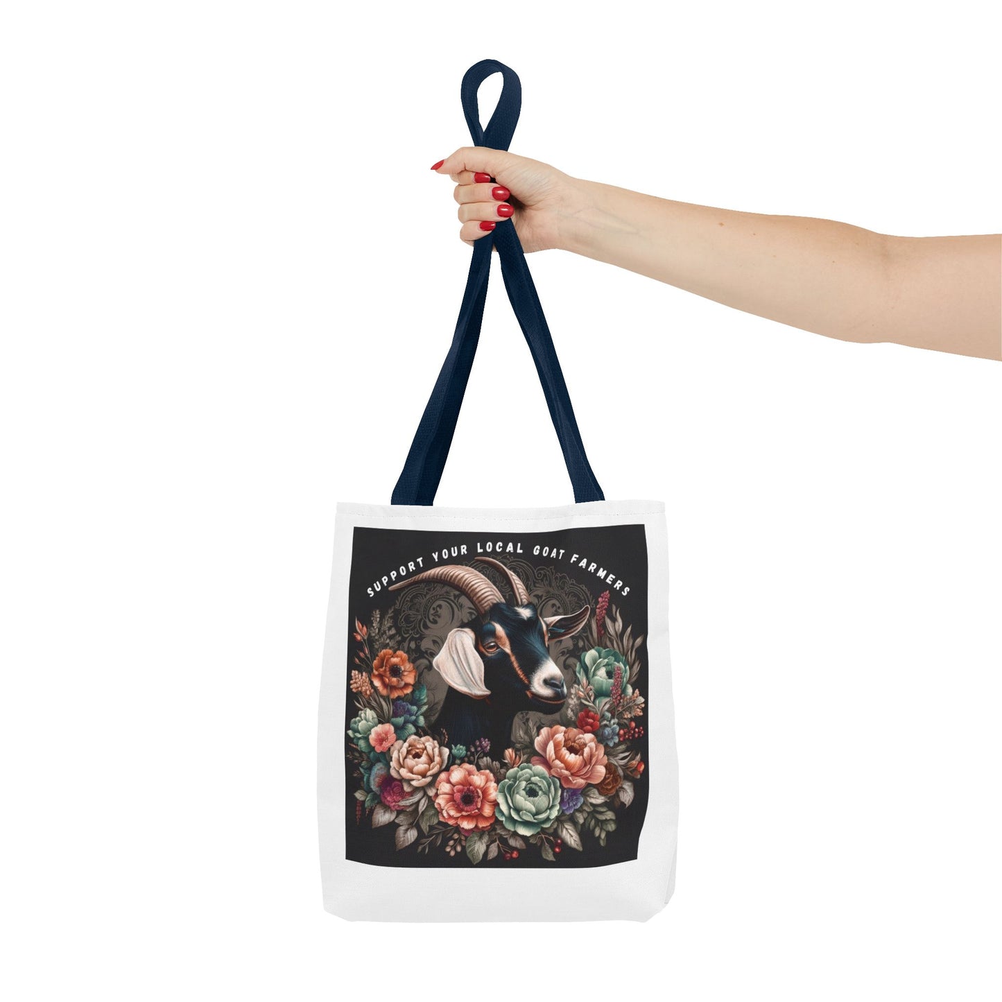 Support Local Goat Farmers Tote Bag, Eco-Friendly Market Bag, Floral Shopping Tote, Gift for Farmers, Animal Lover Bag