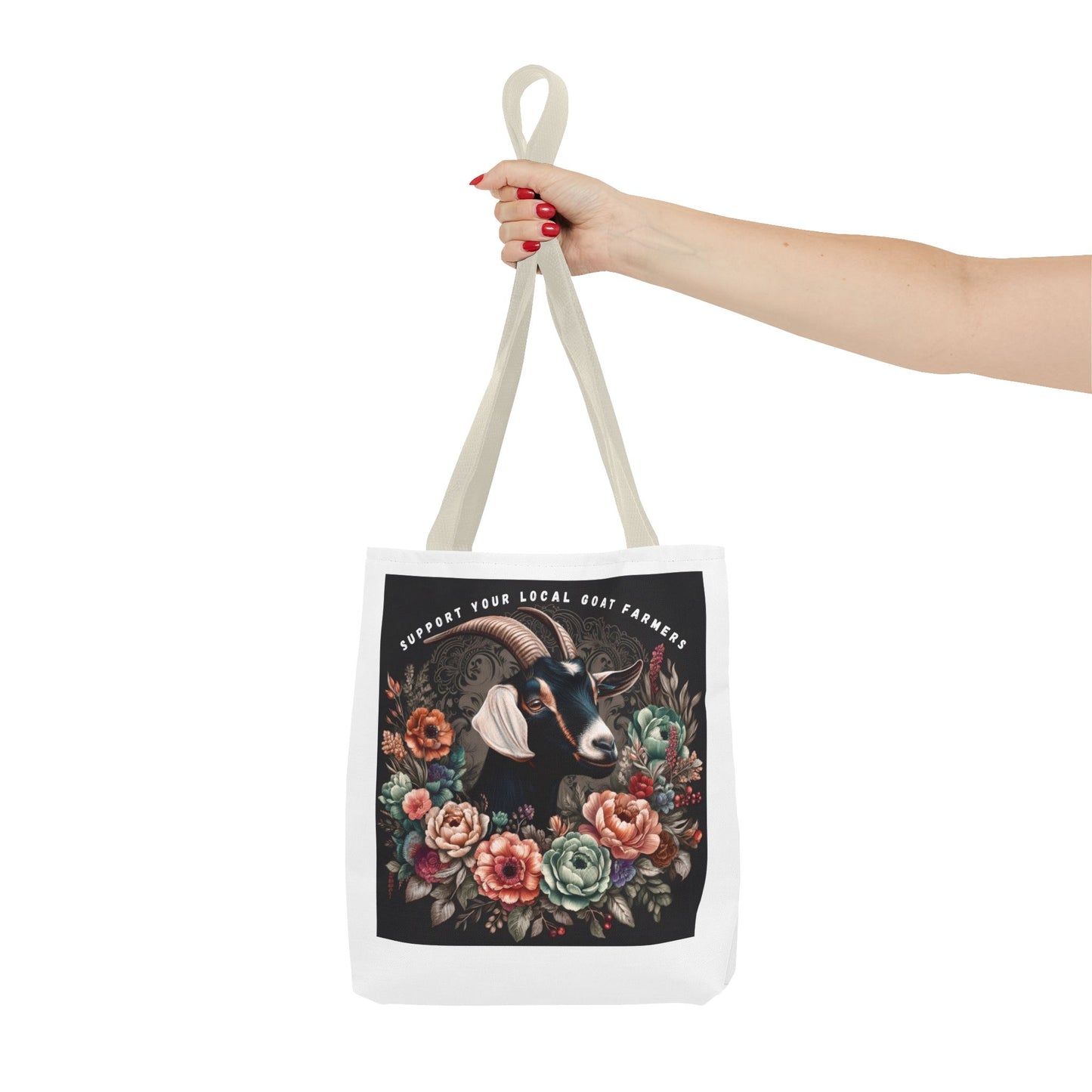 Support Local Goat Farmers Tote Bag, Eco-Friendly Market Bag, Floral Shopping Tote, Gift for Farmers, Animal Lover Bag