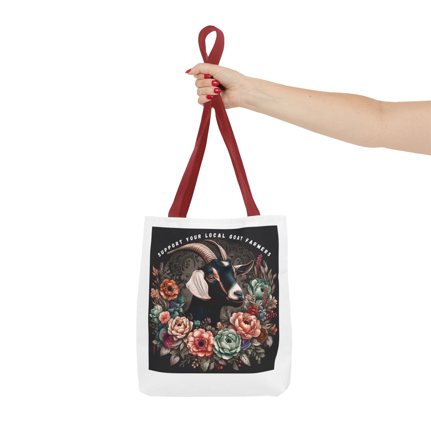 Support Local Goat Farmers Tote Bag, Eco-Friendly Market Bag, Floral Shopping Tote, Gift for Farmers, Animal Lover Bag