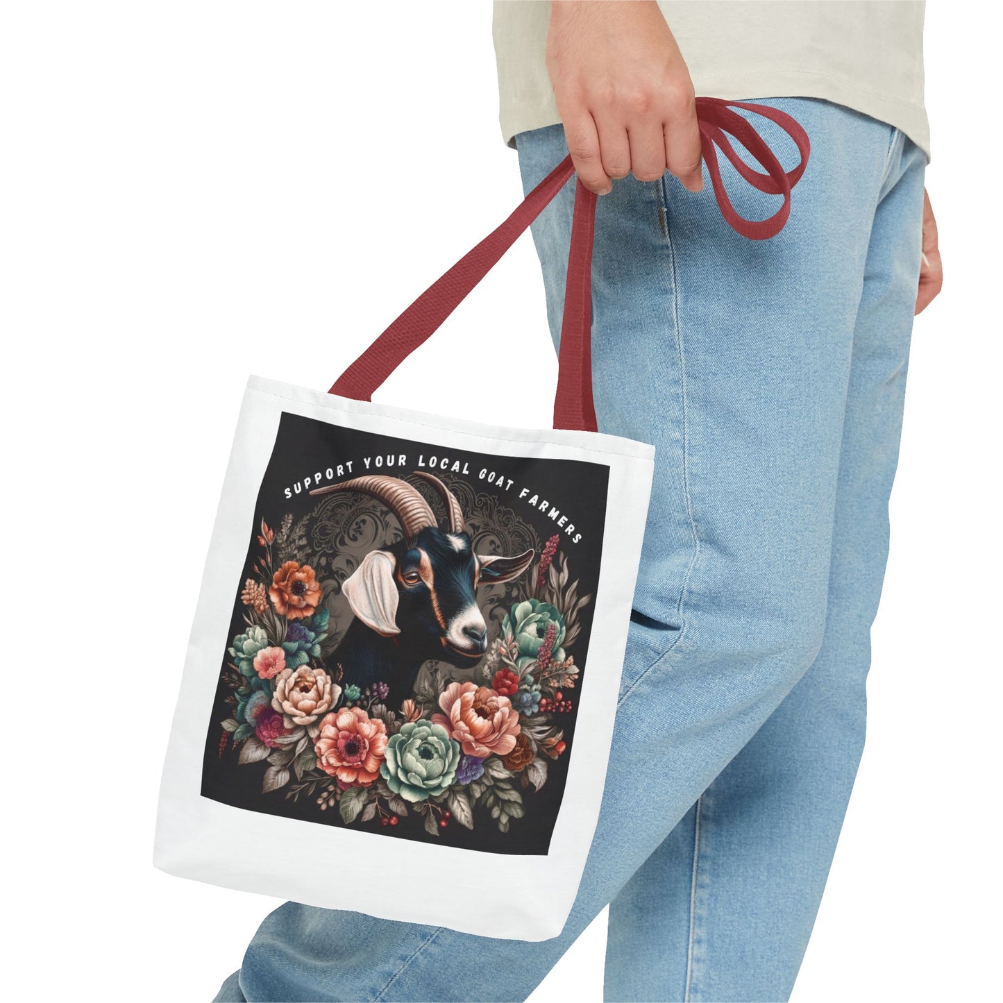 Support Local Goat Farmers Tote Bag, Eco-Friendly Market Bag, Floral Shopping Tote, Gift for Farmers, Animal Lover Bag