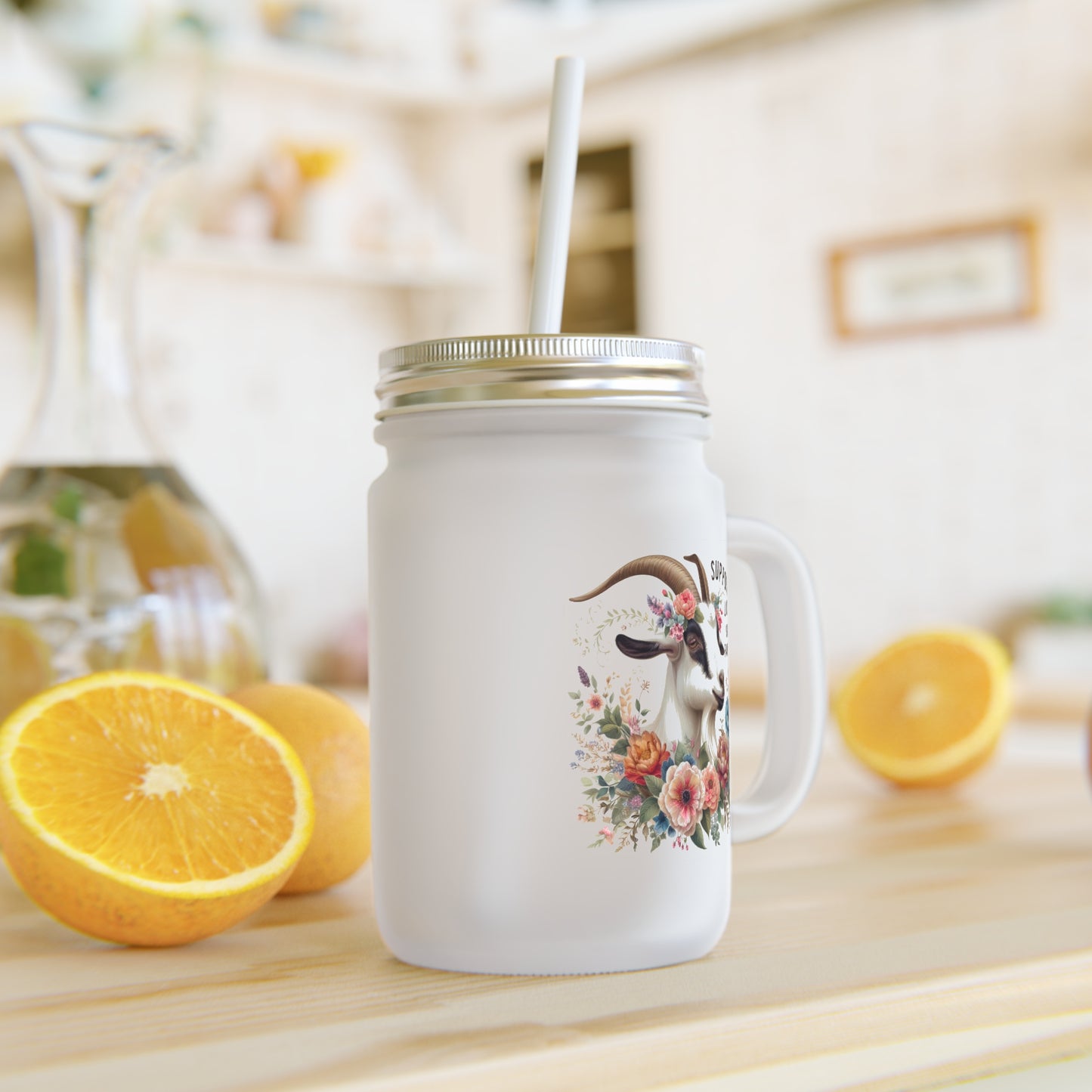 Floral Mason Jar with Straw, Rustic Home Decor, Wedding Favor, Glass Drinkware, Farmhouse Kitchen Accessories, Eco-Friendly Cup