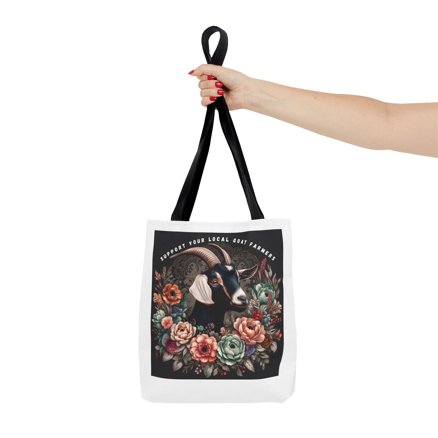 Support Local Goat Farmers Tote Bag, Eco-Friendly Market Bag, Floral Shopping Tote, Gift for Farmers, Animal Lover Bag